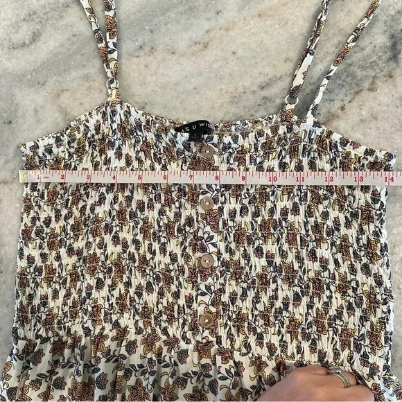 As U Wish Floral Boho Maxi Dress Spaghetti Strap Smocked Top Size Large - Picture 11 of 11